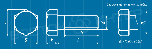 Чертеж высокопрочного болта ГОСТ 22353-77 с шестигранной головкой
