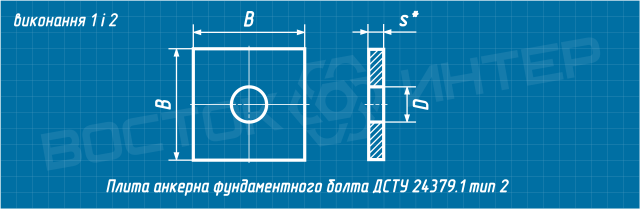 Креслення плити анкерної фундаментного болта ДСТУ ГОСТ 24379.1-80 тип 2 виконання 1 и 2