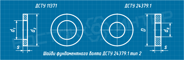 Креслення шайби фундаментного болта ДСТУ ГОСТ 24379.1-80 тип 2 виконання 1, 2 і 3