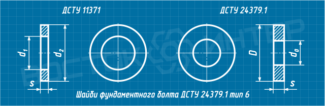 Креслення шайби фундаментного болта ДСТУ ГОСТ 24379.1-80 тип 6 виконання 1, 2 і 3