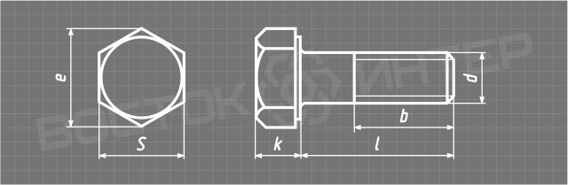 Креслення нержавіючого болта ДСТУ ГОСТ 7805 з шестигранною головкою