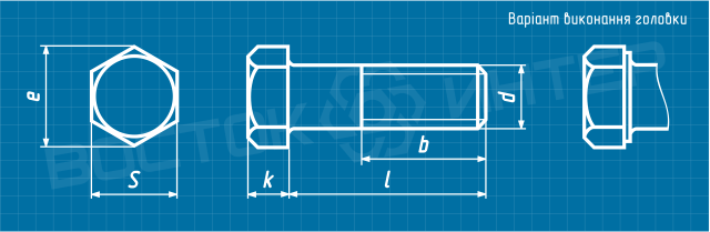 Креслення шестигранного болта ДСТУ ГОСТ 7808 зі зменшеною головкою