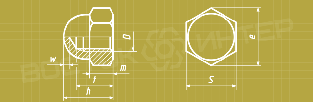 Креслення високої ковпачкової гайки DIN 1587 з латуні