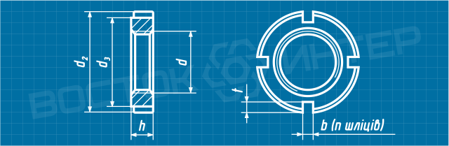 Креслення гайки DIN 1804 круглої шліцевої