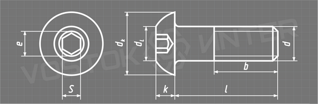 Креслення гвинта з нержавіючої сталі DIN EN ISO 7380 з напівкруглою головкою і внутрішнім шестигранником