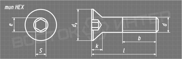 Креслення гвинта з нержавіючої сталі DIN 7991 з потайною головкою і внутрішнім шестигранником