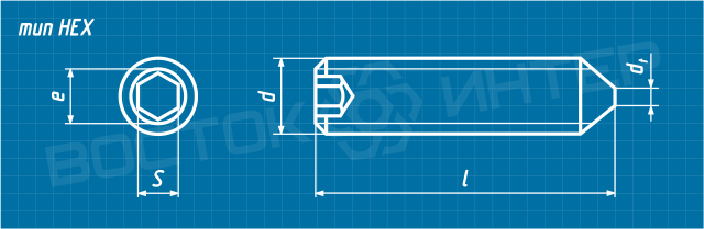 Креслення гвинта установчого DIN 914 з внутрішнім шестигранником і конічним кінцем