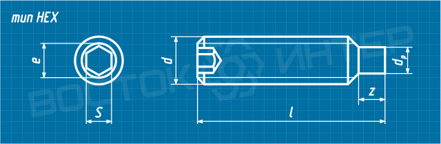 Креслення гвинта установчого DIN 915 з циліндричним кінцем і внутрішнім шестигранником