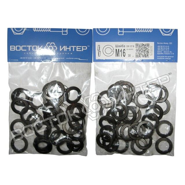шайби пружинні М16 DIN 127 без покриття, паковання – 30 шт. фото 1
