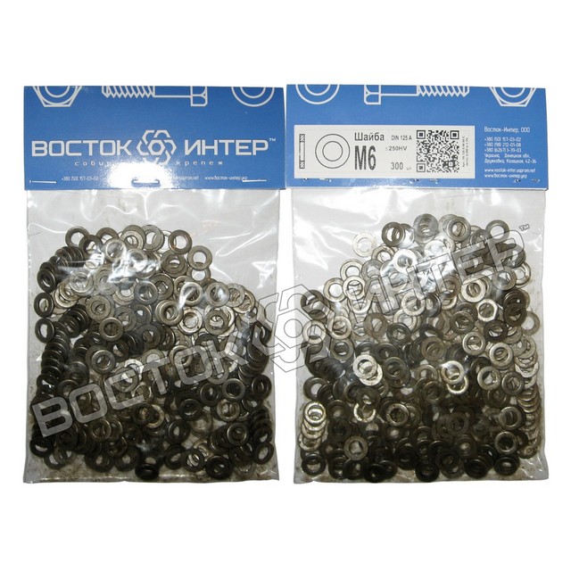 шайби плоскі М6 DIN 125 без покриття, паковання – 300 шт. фото 1