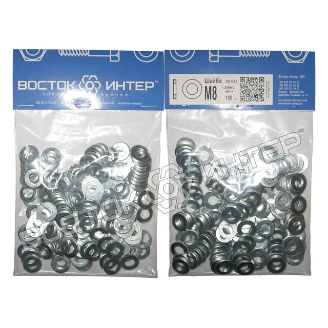 шайби плоскі М8 DIN 125 оцинковані, паковання – 150 шт. фото 1